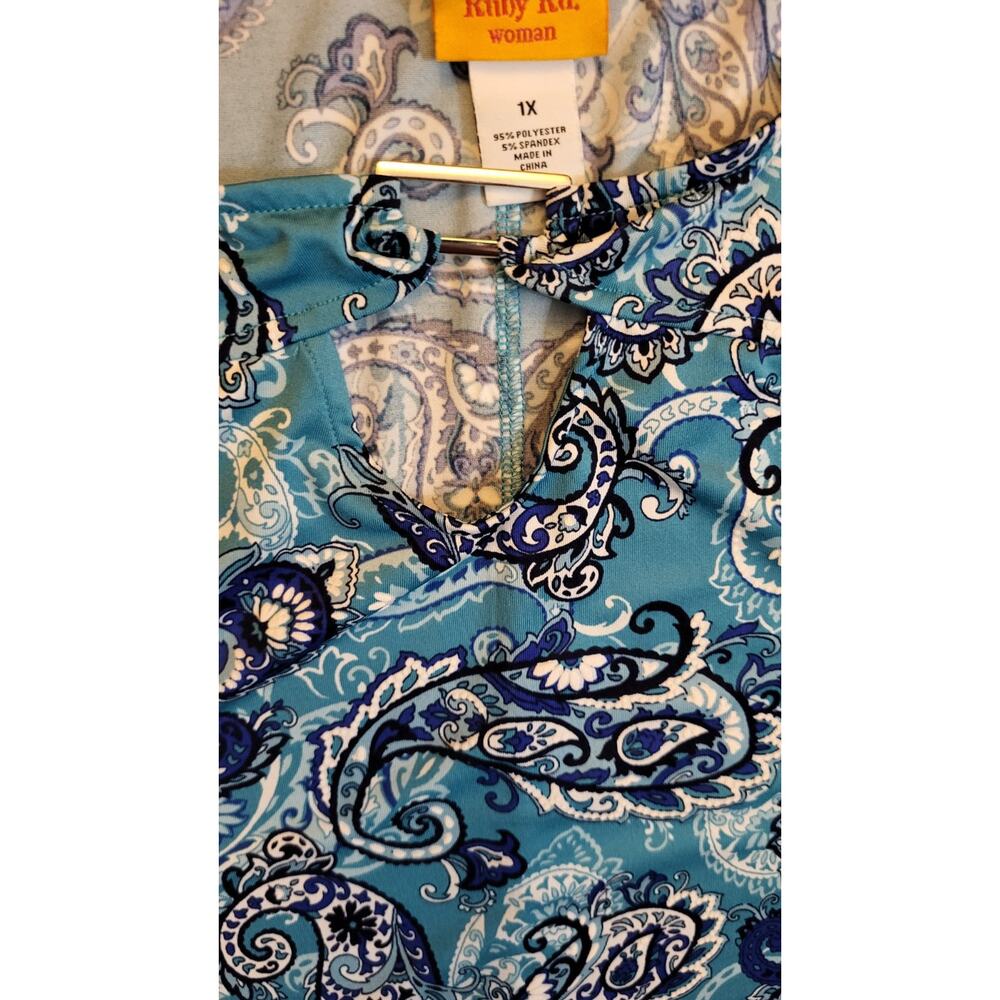 Ruby Rd. Aqua Paisley Print Blouse Womans Size 1X With 3/4 Sleeve - Picture 14 of 15